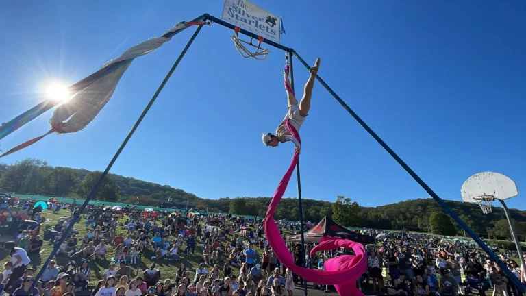The Silver Starlets aerial silks at Hudson Valley Hot Air Balloon Fest 2024 768x432